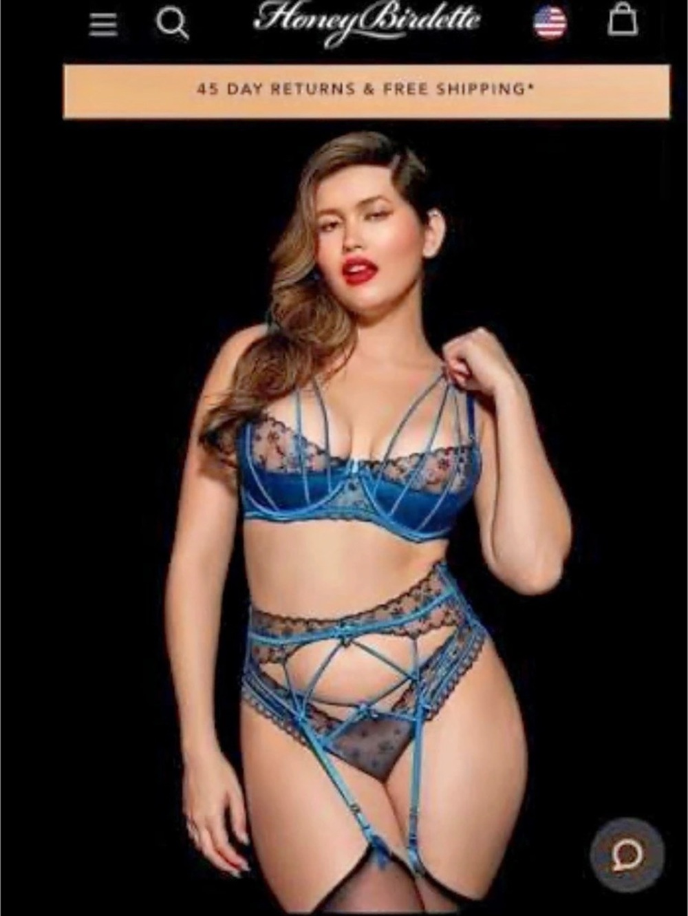 Honey Birdette Sassy K Blue & Black Lingerie Set 34DD